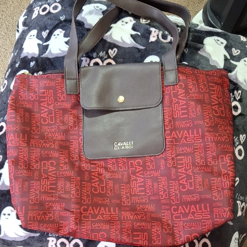 Cavalli Class Red and Brown Tote Bag